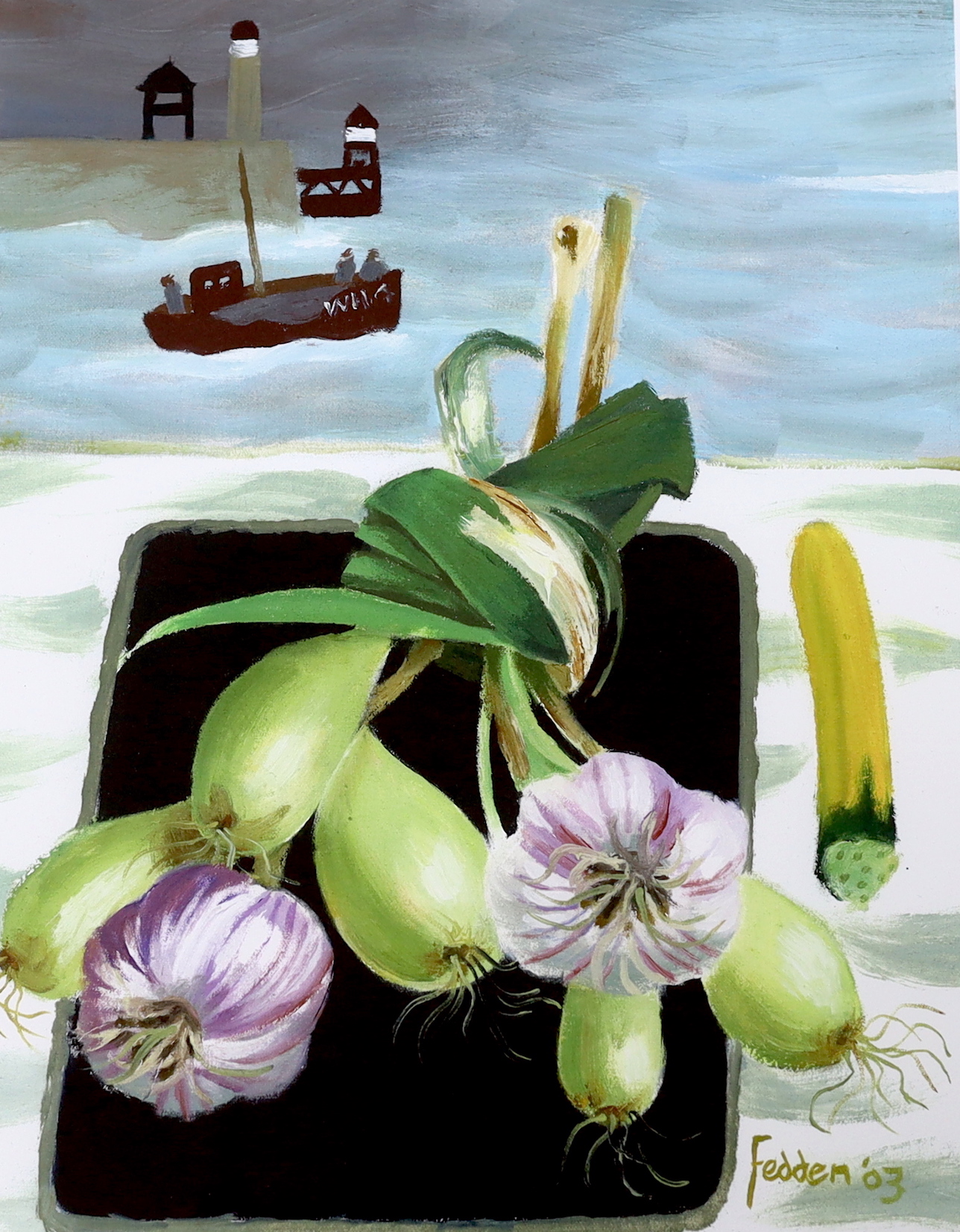 Mary Fedden RA (1915-2012), giclée print, Whitby Harbour, signed in pencil, numbered 84/250, 42 x 32cm
